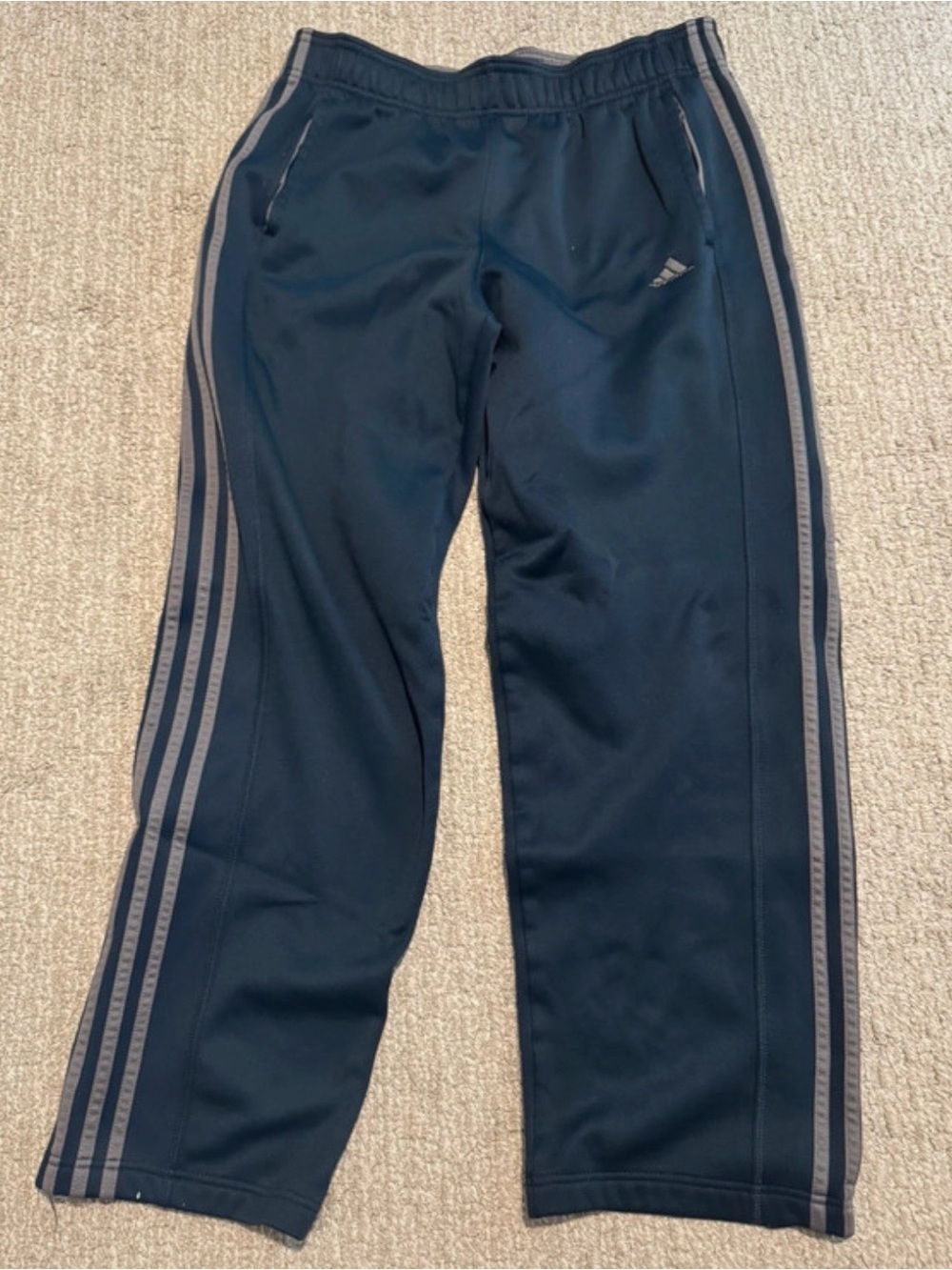 adidas Black Athletic Sweatpants with Gray Stripes